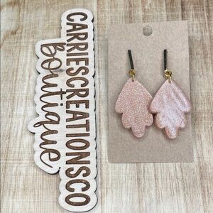 Handmade Glitter Pink Leaf Dangle Earrings